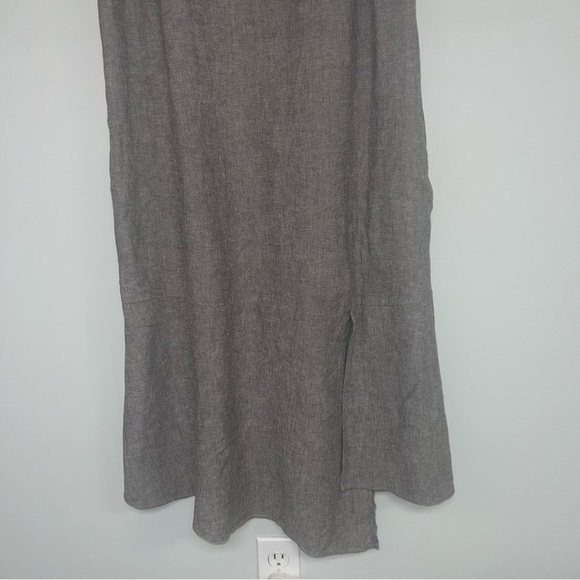 J Jill Linen Dress Size Medium Petite Grey Taupe Midi Asymmetrical Flowy Neutral - Picture 4 of 8
